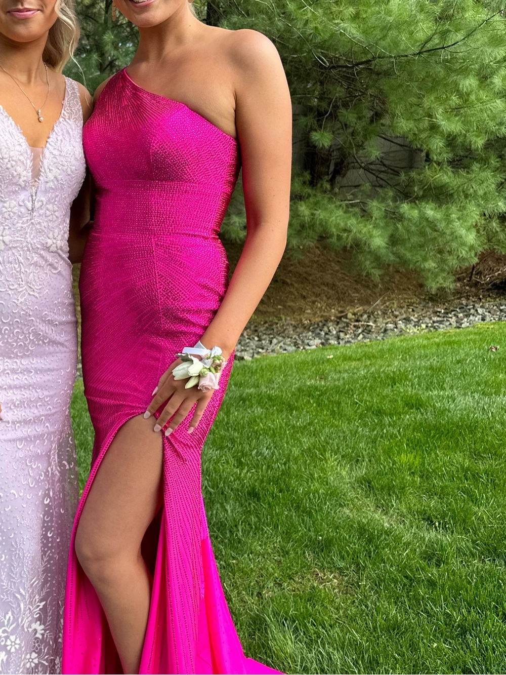 Sherri Hill Hot Pink One-Shoulder Prom Gown